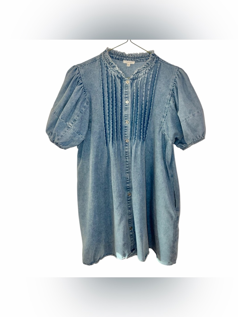 Jodifl Chambray Mini Dress Size Lg Pintuck Bodice Button Front